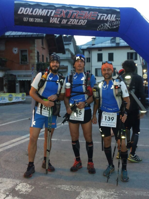 Giuseppe, Vito e Ale alla partenza del Dolomiti Extreme Trail