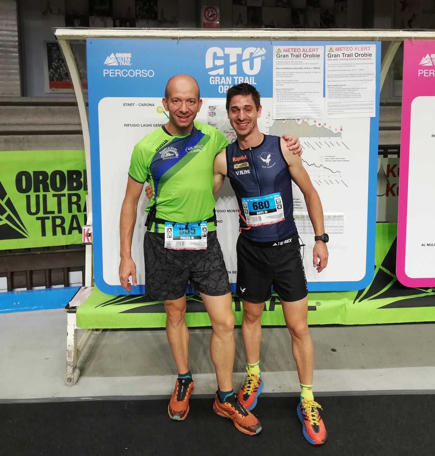 Mattia Biffi con l'amico Alberto Piazza prima del via del Gran Trail delle Orobie